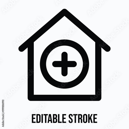 Health Care Home Vector Icon, Medical Related Icon, Isolated Lineal Vector Icon.