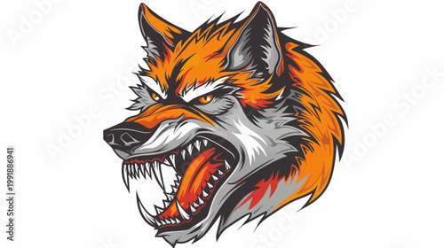 Fierce fox head illustration aggressive expression and detailed artwork