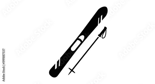 Black snowboard with binding attached.