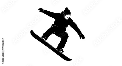 Snowboarder in mid air stunt trick.
