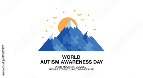 Autism Awareness Day, World Autism Day, Puzzle Piece, Mountain Climbed, Autism Acceptance vector