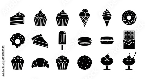 Collection of Sweet Dessert Icons and Symbols.