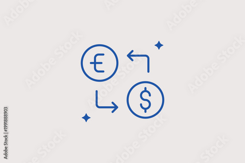 Euro and dollar exchange line icon for foreign currency trade and international remittances. Global Vector Illustration for vacation budget planning and international business contract graphics.