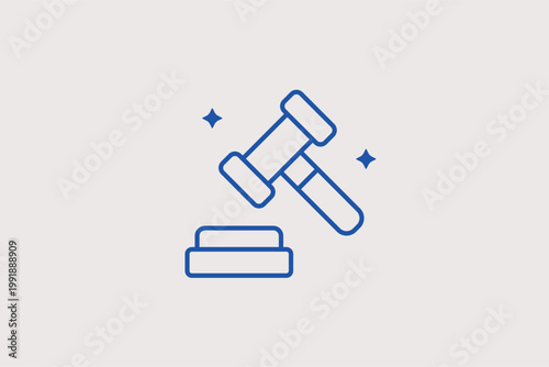 Legal gavel with dollar base line icon for financial law and bankruptcy court rulings. Judicial Vector Illustration for tax dispute legal services and corporate compliance blogs.