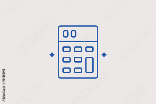 Electronic calculator line icon for bookkeeping tasks and budget estimation. Mathematical Vector Illustration for student accounting resources and loan repayment calculator tools.