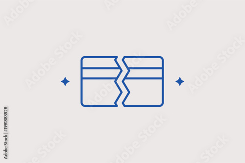 Broken credit card line icon for expired accounts and financial debt issues. Warning Vector Illustration for bankruptcy advice websites and fraud prevention alerts.
