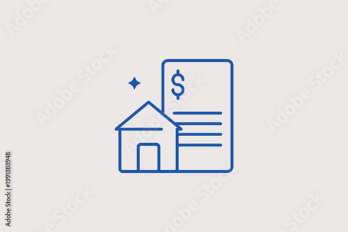House with dollar bill line icon for mortgage planning and real estate investment. Residential Vector Illustration for property buying guides and home loan application portals.