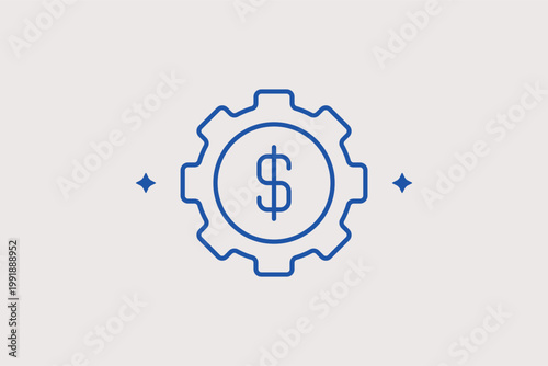 Gear with dollar sign center line icon for financial engineering and economic mechanism efficiency. Operational Vector Illustration for fintech automation blogs and business process optimization guide