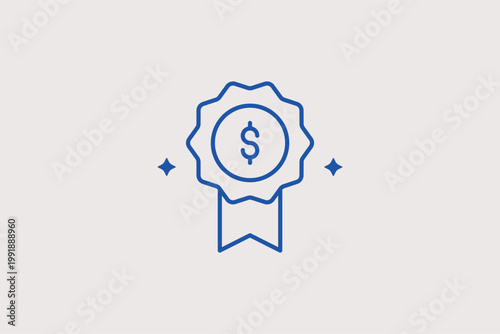 Achievement medal with dollar sign line icon for financial rewards and investment success. Rewarding Vector Illustration for cashback program promotions and employee bonus recognition.