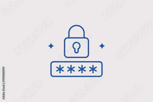 Padlock with password code line icon for secure account access and data encryption. Protective Vector Illustration for online banking security tips and privacy policy web pages.