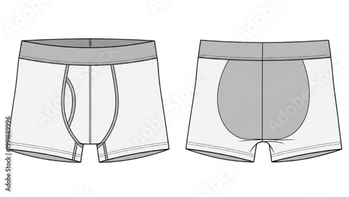 Gray illustration of men's boxer shorts front and back views