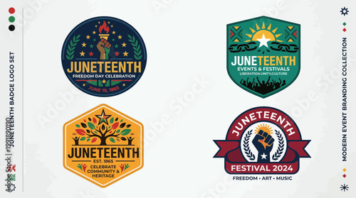 Juneteenth celebration logos showcase Freedom Day and Black freedom symbols