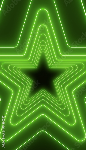 Vertical illustation many stars in neon green on dark background - abstract background.