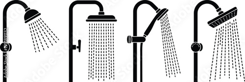 Shower icon collection set bathroom symbols, water spray equipment pack, isolated vector illustration plumbing hygiene fixtures