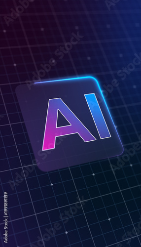 Vertical illustration of a modern AI design icon with a glowing effect. Futuristic user interface in action, artificial intelligence system, advanced AI technology - Ideal for representing digital cre