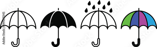Umbrella icon collection set, rain protection weather symbols, isolated vector illustration design bundle colorful pack