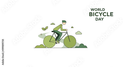 Quadro su tela World Bicycle Day: Cyclist riding through a natural landscape, eco-friendly illustration