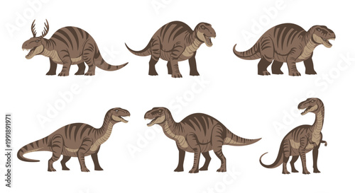 Set of cartoon dinosaurs illustrations various species in different poses