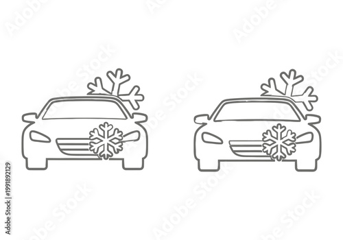 Sketch of a car carrying christmas tree repeated twice isolated on white