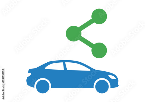 Car sharing concept a blue vehicle with green connection icons above