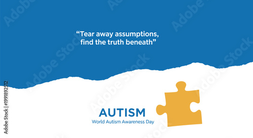 Autism awareness, puzzle piece symbol, World Autism Awareness Day, blue and yellow colors, puzzle background
