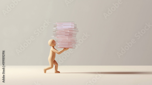 AI-Generated illustration of a person carrying a stack of books while others fade into the background, symbolizing invisible work, unnoticed effort, knowledge burden, and silent contribution