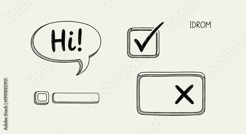 UI icons, web interface elements, checkbox, speech bubble, button symbols
