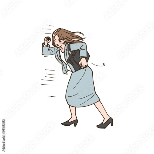 社会の波に抗い奮闘する働く女性のイラスト