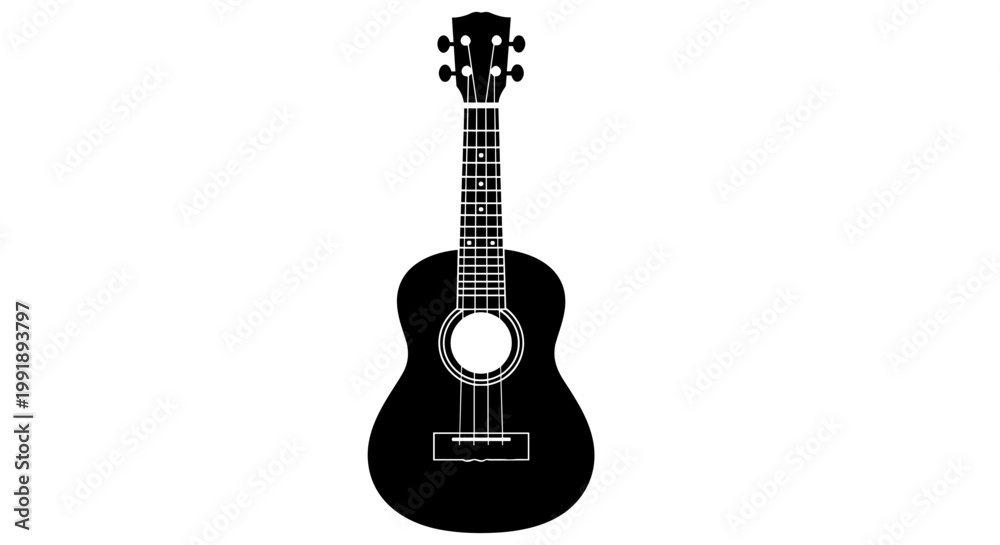 Naklejka premium Black Ukulele Silhouette Guitar Instrument.