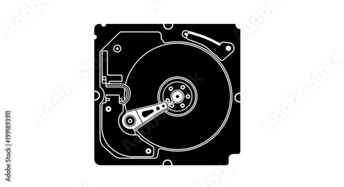 Hard disk drive internal components.