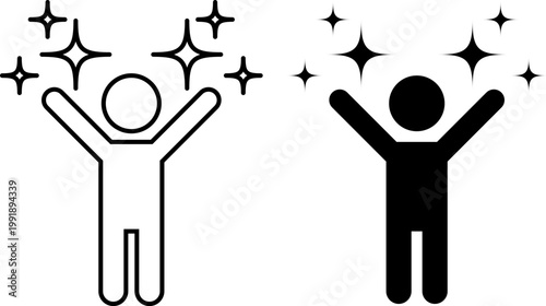 Success Celebration Happy Person Achievement Motivation Icon Set Outline Solid Vector Illustration