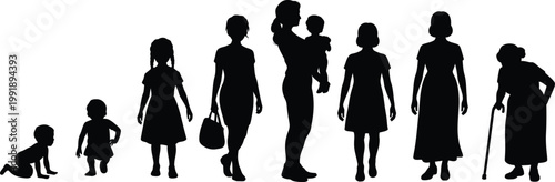 Silhouettes of women at different life stages woman