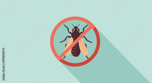 Fly prohibition sign icon for pest control concept in flat design