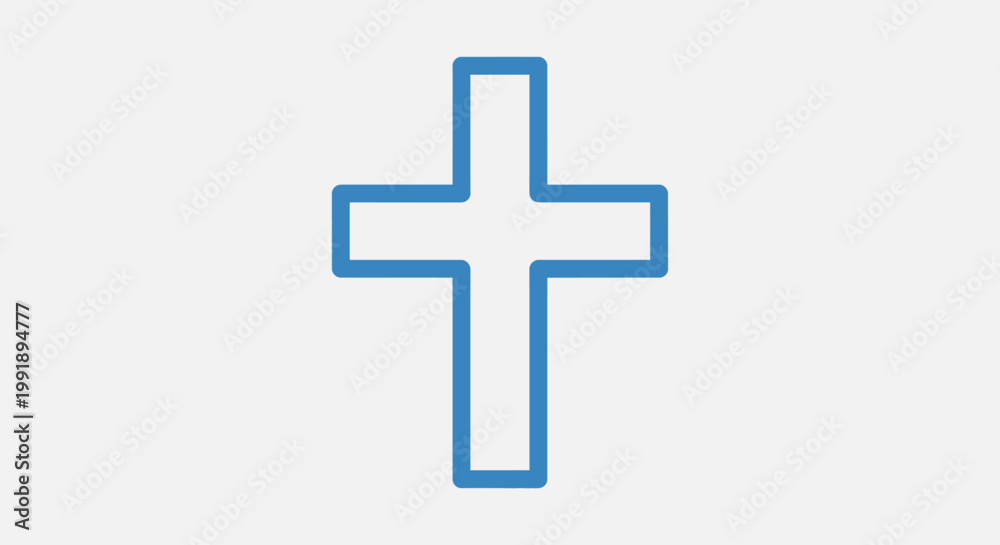 Fototapeta premium Blue outline of a Christian cross on a white background