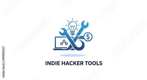 Indie Hacker Tools Logo with Lightbulb, Wrench, and Dollar Sign.