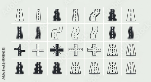 Collection of Hand Drawn Road and Intersection Icons.