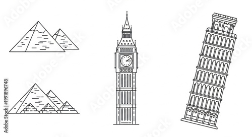 Famous Landmarks Travel Icons Illustration.