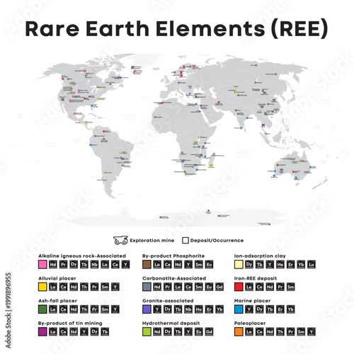 Global Rare Earth Element REE deposits map