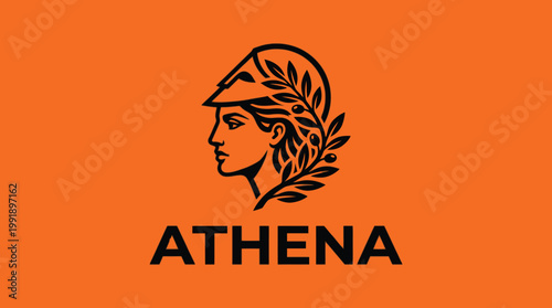 Athena Logo Design with Greek Goddess Profile and Laurel Wreath.