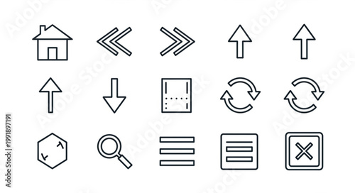 Collection of Simple Outline Icons for User Interface Design.