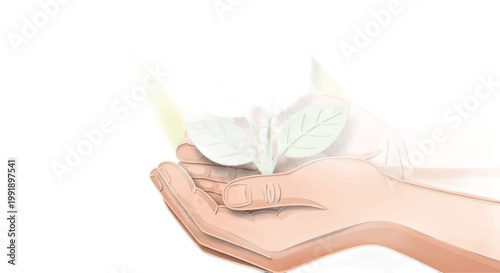 Eco friendly hand holding leaf, sustainability concept, green living, environmental care