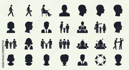 Collection of Diverse Human Silhouettes Representing People and Relationships.