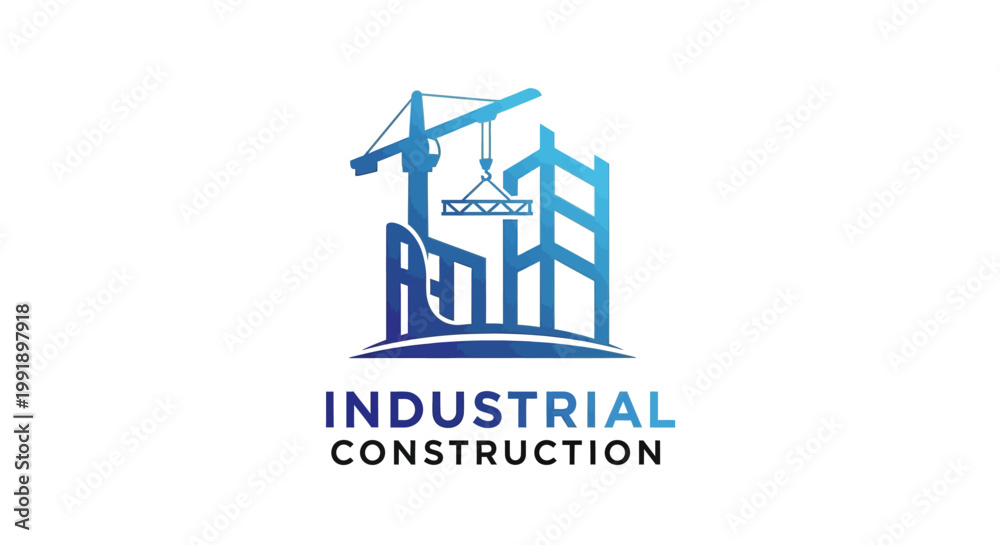 Fototapeta premium Industrial Construction Logo Depicting Crane and Building Structure.
