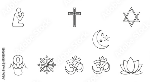 Collection of Religious Symbols and Icons Representing Faith.