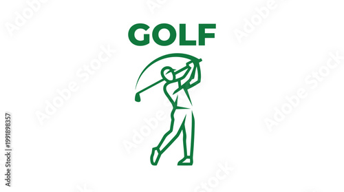 Golf player swinging club with word golf above.