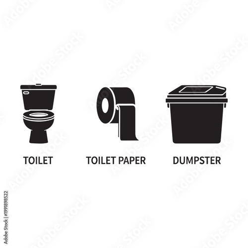 Comprehensive Set of Black and White Bathroom and Public Restroom Service Icons.