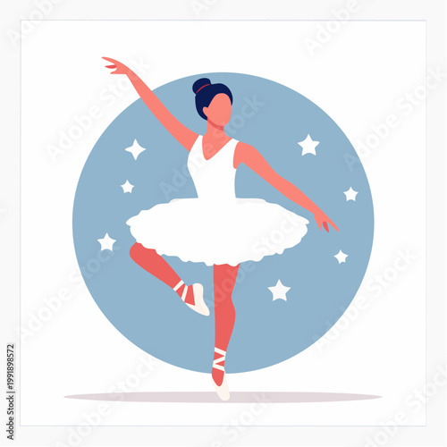 Ballerina in white tutu performing a graceful dance with stars