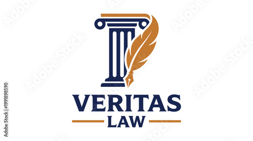 Veritas Law Firm Logo with Pillar and Quill.