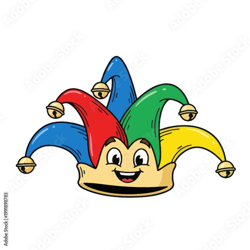 Happy Jester Hat with Bells, Cartoon Face, Festive, Fun, Entertainment