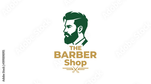 Barber Shop Logo Design with Bearded Man Silhouette.